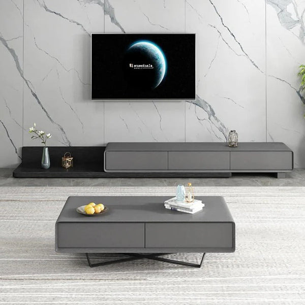 Pina Extendable TV Stand with Storage – Modern Sliding Design Wooden TV Unit in Plywood & MDF, Adjustable Length Entertainment Center for Living Room (Grey, Black, White, Oak) - Sleek Furniture