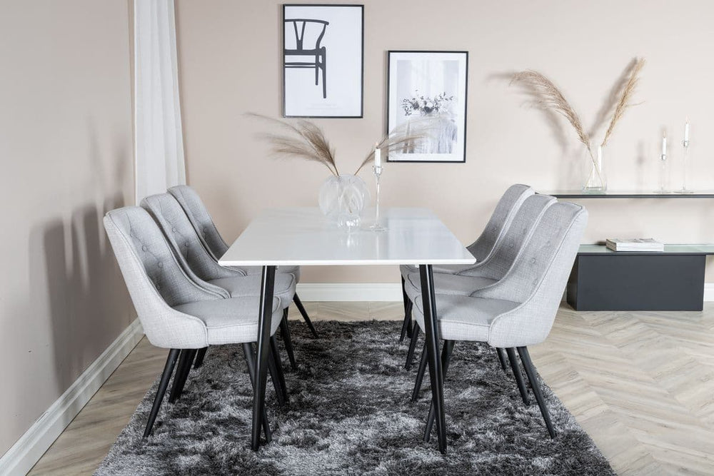 Mmilo Polar White Rectangular Dining Table 180x90 cm | Scandinavian Design, White MDF Top with Black Metal Legs