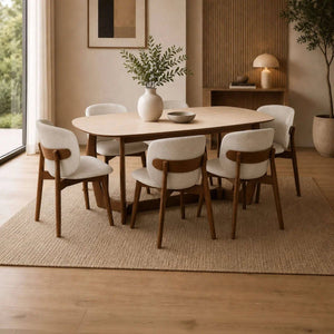 Portland 180cm Rectangular Dining Table with Natural Stone Effect Top & Walnut Finish Base - Sleek Furniture