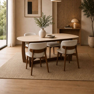 Portland 180cm Rectangular Dining Table with Natural Stone Effect Top & Walnut Finish Base - Sleek Furniture