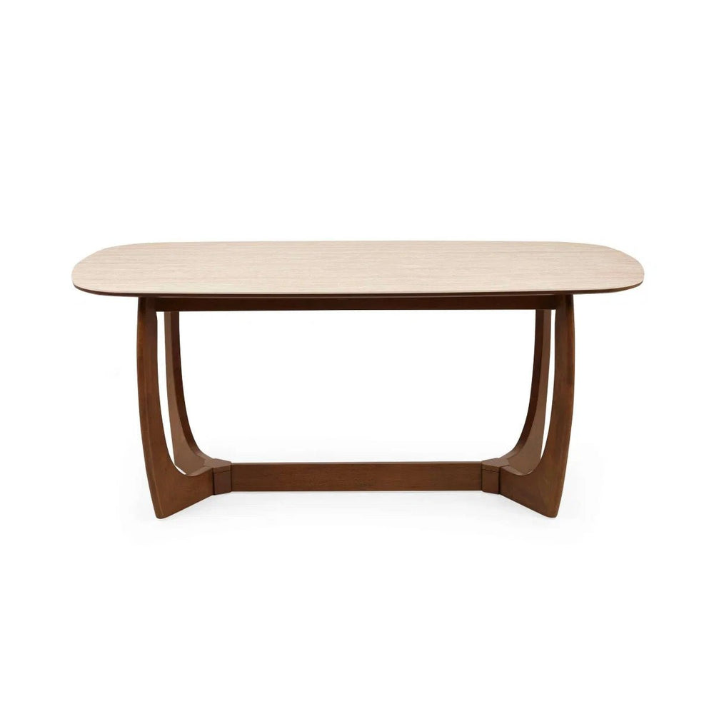 Portland 180cm Rectangular Dining Table with Natural Stone Effect Top & Walnut Finish Base - Sleek Furniture