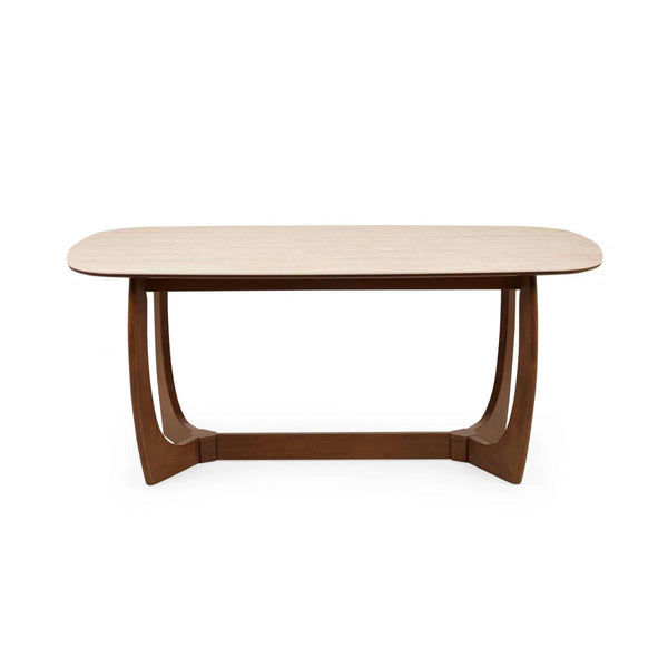 Portland 180cm Rectangular Dining Table with Natural Stone Effect Top & Walnut Finish Base - Sleek Furniture