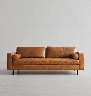 Porto Three Seater Sofa – Premium Real Leather 3-Seater Couch with High-Density Foam Comfort & Steel Frame Support, Brown - Sleek Furniture