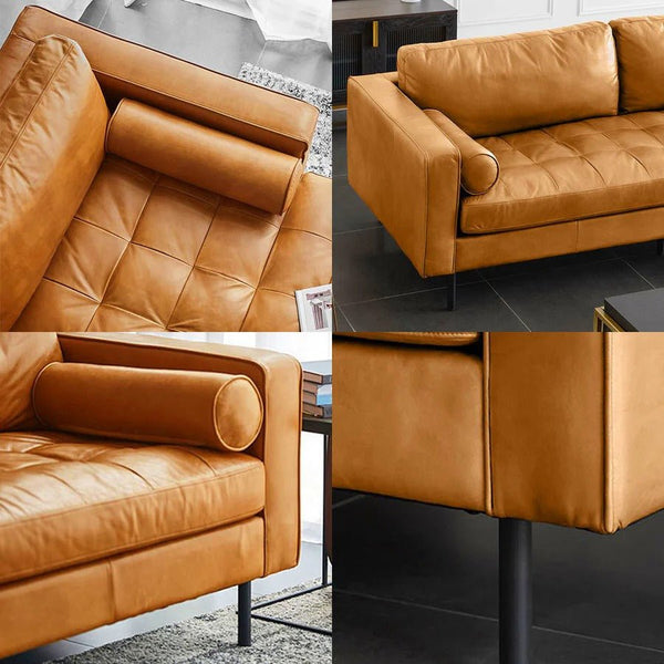 Porto Three Seater Sofa – Premium Real Leather 3-Seater Couch with High-Density Foam Comfort & Steel Frame Support, Brown - Sleek Furniture