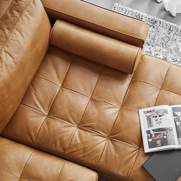 Porto Three Seater Sofa – Premium Real Leather 3-Seater Couch with High-Density Foam Comfort & Steel Frame Support, Brown - Sleek Furniture