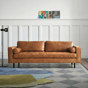 Porto Three Seater Sofa – Premium Real Leather 3-Seater Couch with High-Density Foam Comfort & Steel Frame Support, Brown - Sleek Furniture