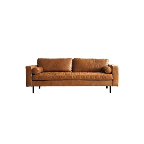 Porto Three Seater Sofa – Premium Real Leather 3-Seater Couch with High-Density Foam Comfort & Steel Frame Support, Brown - Sleek Furniture