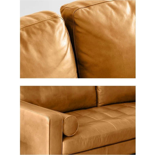 Porto Three Seater Sofa – Premium Real Leather 3-Seater Couch with High-Density Foam Comfort & Steel Frame Support, Brown - Sleek Furniture