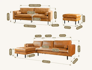 Porto Three Seater Sofa – Premium Real Leather 3-Seater Couch with High-Density Foam Comfort & Steel Frame Support, Brown - Sleek Furniture