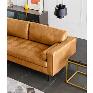 Porto Three Seater Sofa – Premium Real Leather 3-Seater Couch with High-Density Foam Comfort & Steel Frame Support, Brown - Sleek Furniture