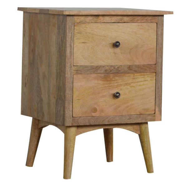 Oak finish wooden bedside table with two drawers
