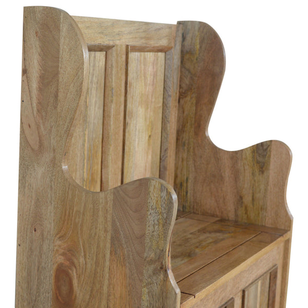 Small Monks solid mango wood storage bench close-up