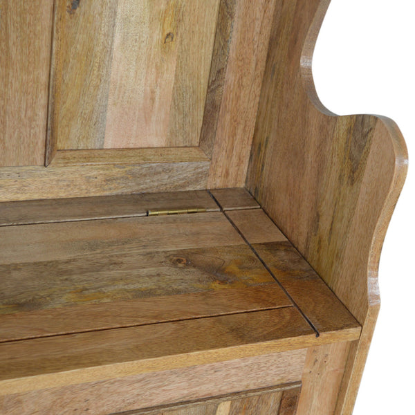 Small Monks storage bench in oak-ish mango wood finish