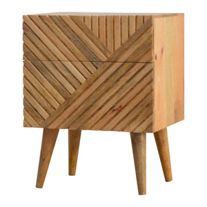 Lille 2 drawer solid mango wood bedside table in oak-ish finish