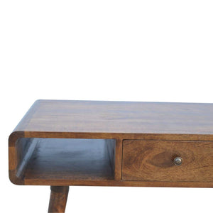Curved Chestnut Coffee Table with two storage drawers
