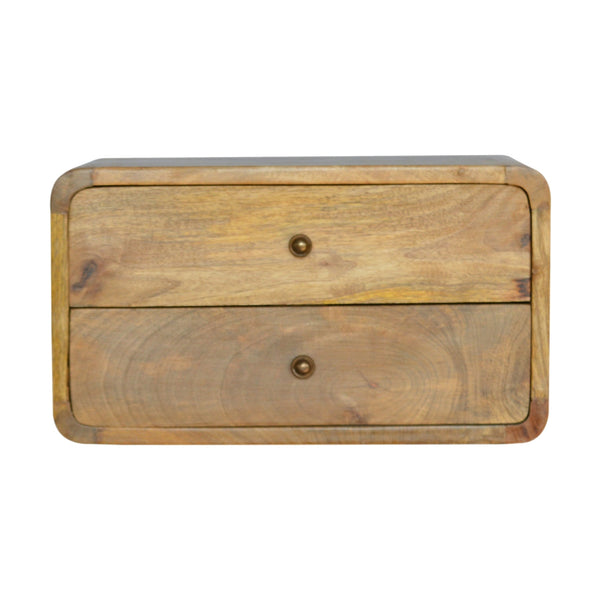 Floating wooden bedside table with storage drawers