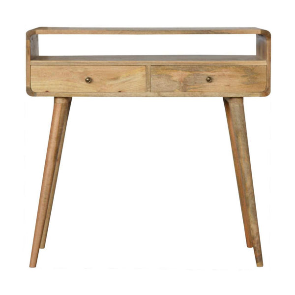 Artisan Curved Oak-ish Console Table made from solid mango wood