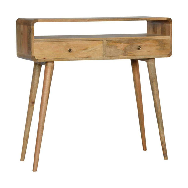 Artisan Curved Oak-ish Console Table made from solid mango wood