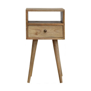 Mini mango wood nightstand with drawer and four wooden legs