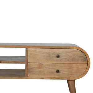 London media unit with rounded design and mango wood finish
