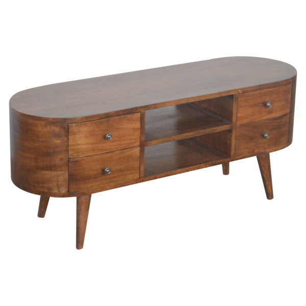 Chestnut TV storage unit with four drawers