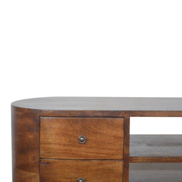 Solid mango wood media unit in chestnut finish
