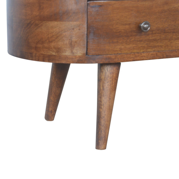 Chestnut solid wood entertainment unit with rounded edges