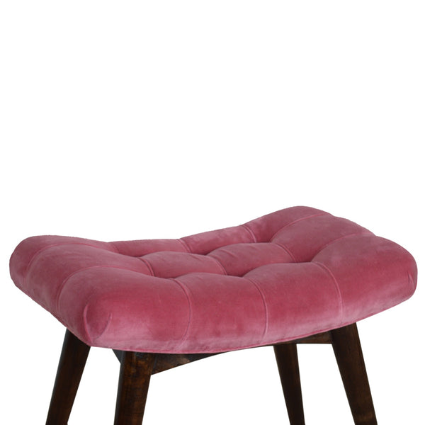 Pink Cotton Velvet Curved Bench
