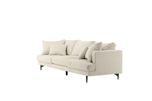 Mmilo Sofia 3-Seater Sofa, Black/Beige Corduroy | Modern Retro Design with Metal Legs