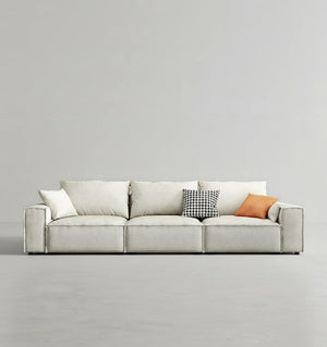R67 Anselm 3 Seater Sofa 280cm – Modern Leathaire Upholstered Couch with High Density Sponge, Contemporary Living Room Sofa in Beige - Sleek Furniture