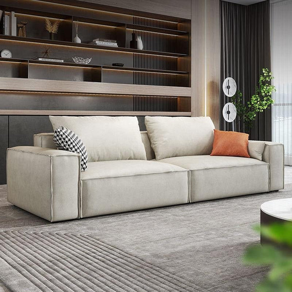 R67 Anselm 3 Seater Sofa 280cm – Modern Leathaire Upholstered Couch with High Density Sponge, Contemporary Living Room Sofa in Beige - Sleek Furniture