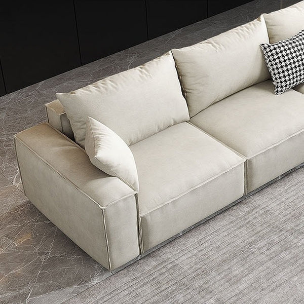 R67 Anselm 3 Seater Sofa 280cm – Modern Leathaire Upholstered Couch with High Density Sponge, Contemporary Living Room Sofa in Beige - Sleek Furniture