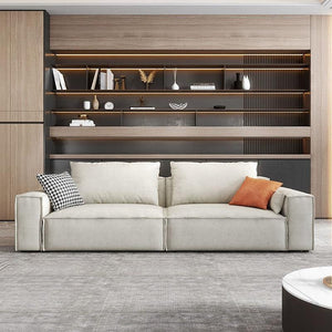 R67 Anselm 3 Seater Sofa 280cm – Modern Leathaire Upholstered Couch with High Density Sponge, Contemporary Living Room Sofa in Beige - Sleek Furniture