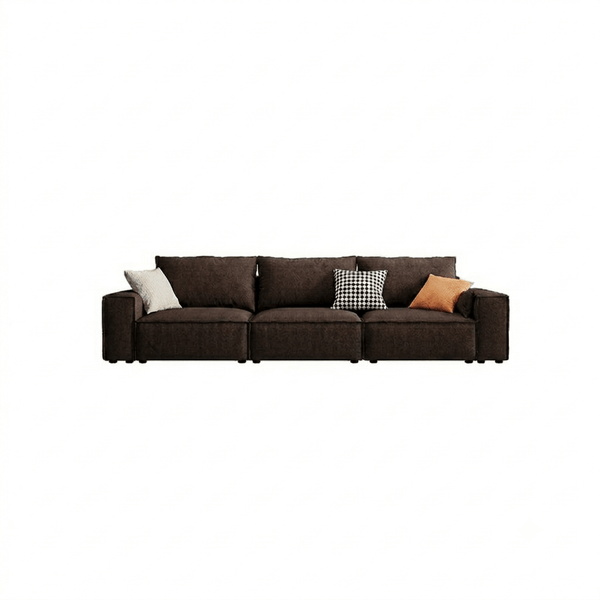 R67 Anselm 3 Seater Sofa 280cm – Modern Leathaire Upholstered Couch with High Density Sponge, Contemporary Living Room Sofa in Beige - Sleek Furniture