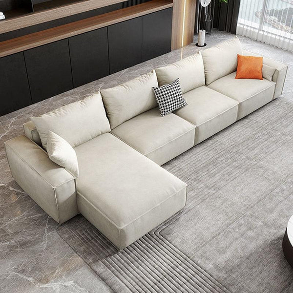 R67 Anselm 3 Seater Sofa 280cm – Modern Leathaire Upholstered Couch with High Density Sponge, Contemporary Living Room Sofa in Beige - Sleek Furniture