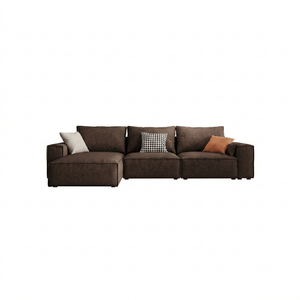 R67 Anselm 3 Seater Sofa 280cm – Modern Leathaire Upholstered Couch with High Density Sponge, Contemporary Living Room Sofa in Beige - Sleek Furniture