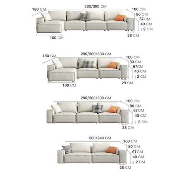 R67 Anselm Four Seater Corner Sofa 360 cm – Modern Leathaire Upholstered Sectional Sofa with High Density Sponge, Contemporary Large L-Shaped Living Room Sofa, Beige - Sleek Furniture