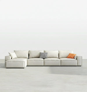 R67 Anselm Four Seater Corner Sofa 360 cm – Modern Leathaire Upholstered Sectional Sofa with High Density Sponge, Contemporary Large L-Shaped Living Room Sofa, Beige - Sleek Furniture