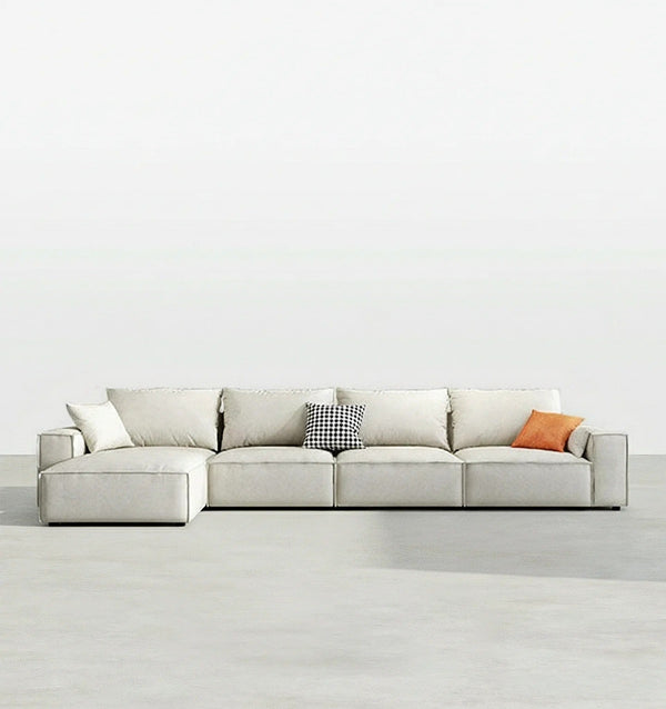 R67 Anselm Four Seater Corner Sofa 360 cm – Modern Leathaire Upholstered Sectional Sofa with High Density Sponge, Contemporary Large L-Shaped Living Room Sofa, Beige - Sleek Furniture