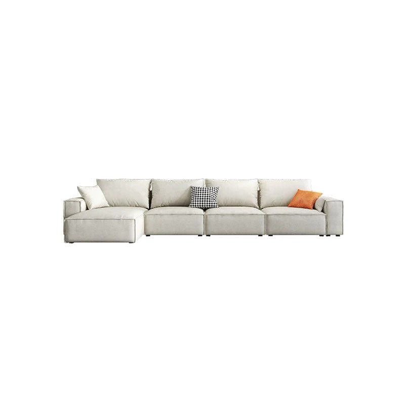 R67 Anselm Four Seater Corner Sofa 360 cm – Modern Leathaire Upholstered Sectional Sofa with High Density Sponge, Contemporary Large L-Shaped Living Room Sofa, Beige - Sleek Furniture