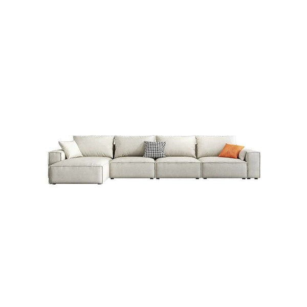 R67 Anselm Four Seater Corner Sofa 360 cm – Modern Leathaire Upholstered Sectional Sofa with High Density Sponge, Contemporary Large L-Shaped Living Room Sofa, Beige - Sleek Furniture
