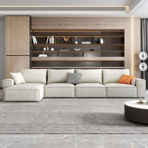 R67 Anselm Four Seater Corner Sofa 360 cm – Modern Leathaire Upholstered Sectional Sofa with High Density Sponge, Contemporary Large L-Shaped Living Room Sofa, Beige - Sleek Furniture