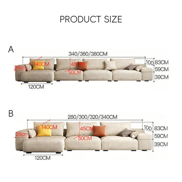 R87 Calvin 4 Seater Corner Sofa 340 cm – Leathaire Left-Hand Facing Sectional Sofa with High Density Foam | Modern Contemporary Living Room Sofa - Sleek Furniture