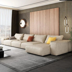 R87 Calvin 4 Seater Corner Sofa 340 cm – Leathaire Left-Hand Facing Sectional Sofa with High Density Foam | Modern Contemporary Living Room Sofa - Sleek Furniture