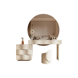 Radcliffe Cream Dressing Table with Large LED Mirror & Stool – Modern Makeup Vanity Table Set with Storage, Solid Wood Frame - Sleek Furniture