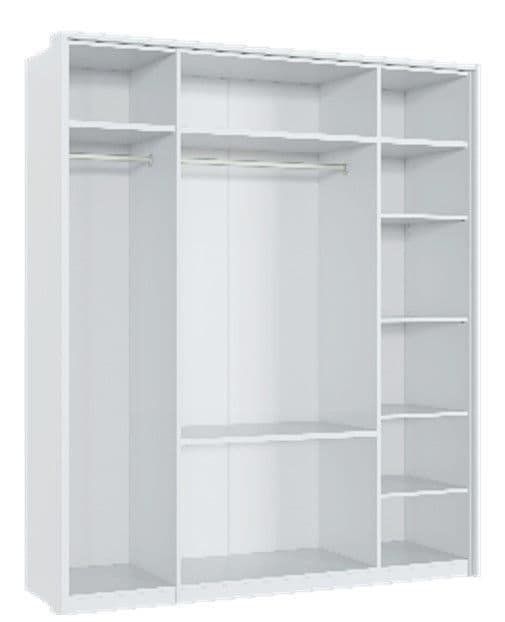 Rado 4 Door 2 Drawer White High Gloss Mirrored Wardrobe with Shelves & Hanging Rails – 164cm Wide Modern Bedroom Storage - My Store