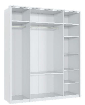 Rado 4 Door 2 Drawer White High Gloss Mirrored Wardrobe with Shelves & Hanging Rails – 164cm Wide Modern Bedroom Storage - My Store
