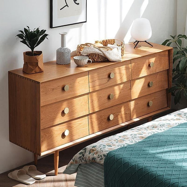 Ralph Solid Wood Sideboard Cabinet – Contemporary Wooden Storage Unit in Cherry Finish – Modern Multipurpose Living & Dining Room Sideboard - Sleek Furniture
