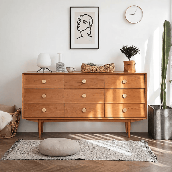 Ralph Solid Wood Sideboard Cabinet – Contemporary Wooden Storage Unit in Cherry Finish – Modern Multipurpose Living & Dining Room Sideboard - Sleek Furniture