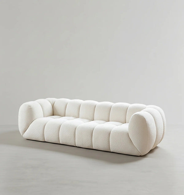 Randee BoBo Three Seater Sofa – Luxury White Boucle Cloud Sofa, Modern Contemporary 3-Seater Couch with High Density Sponge Cushion, Minimalist Living Room Sofa (250 x 100 x 67 cm) - Sleek Furniture